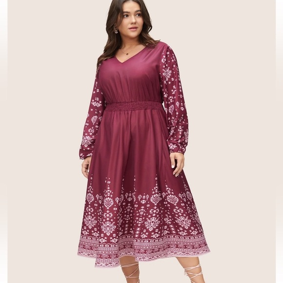 BloomChic Plus Size 4XL Bandana Print Shirred Elastic Cuffs Dress us26 - Picture 1 of 7